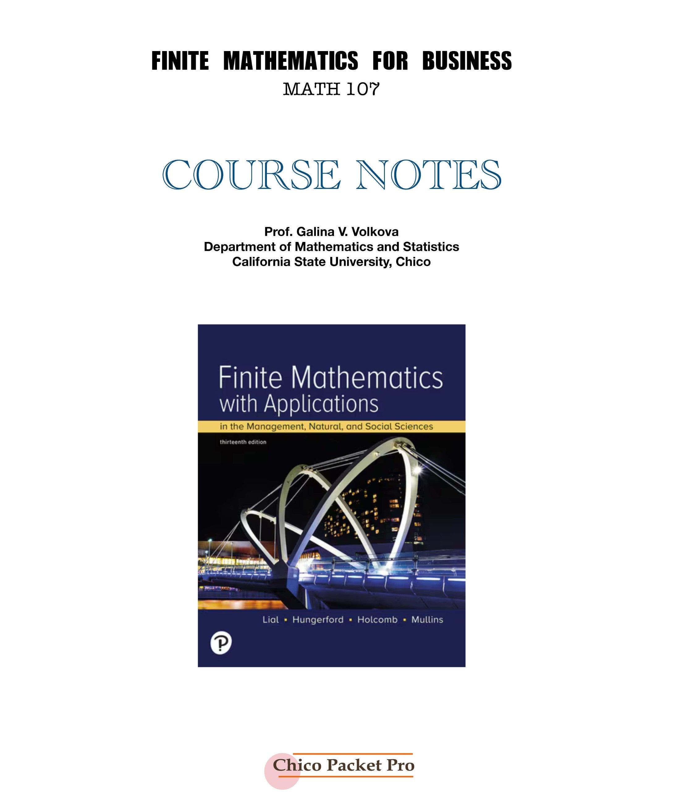 MATH 107 Finite Math | Chico Packet Pro